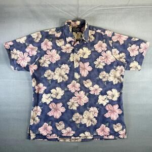 The Ono Shirt Liberty House Hawaiian Shirt Mens Large Blue Floral 1/2 Button